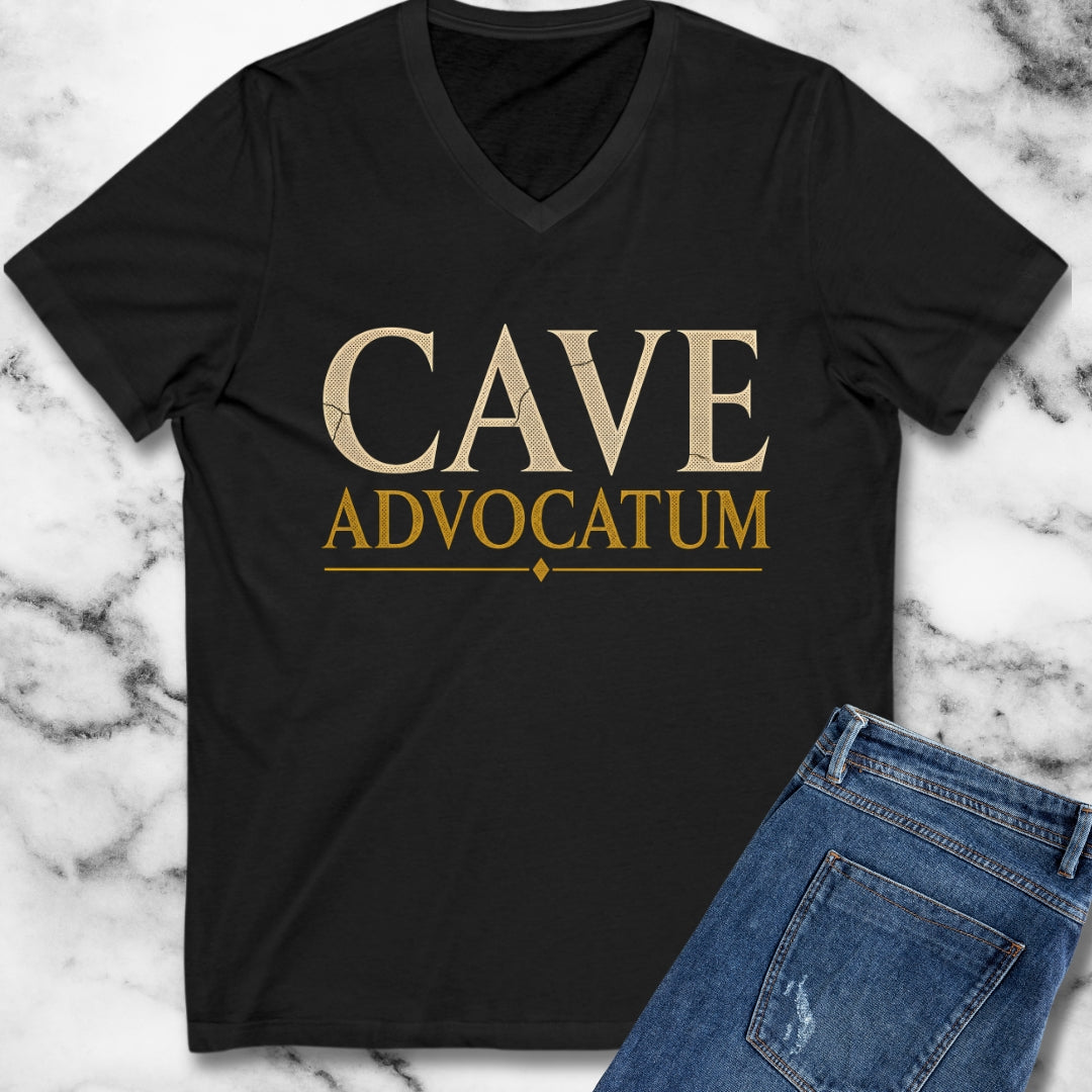 Carved Style Cave Advocatum Beware the Lawyer V-Neck