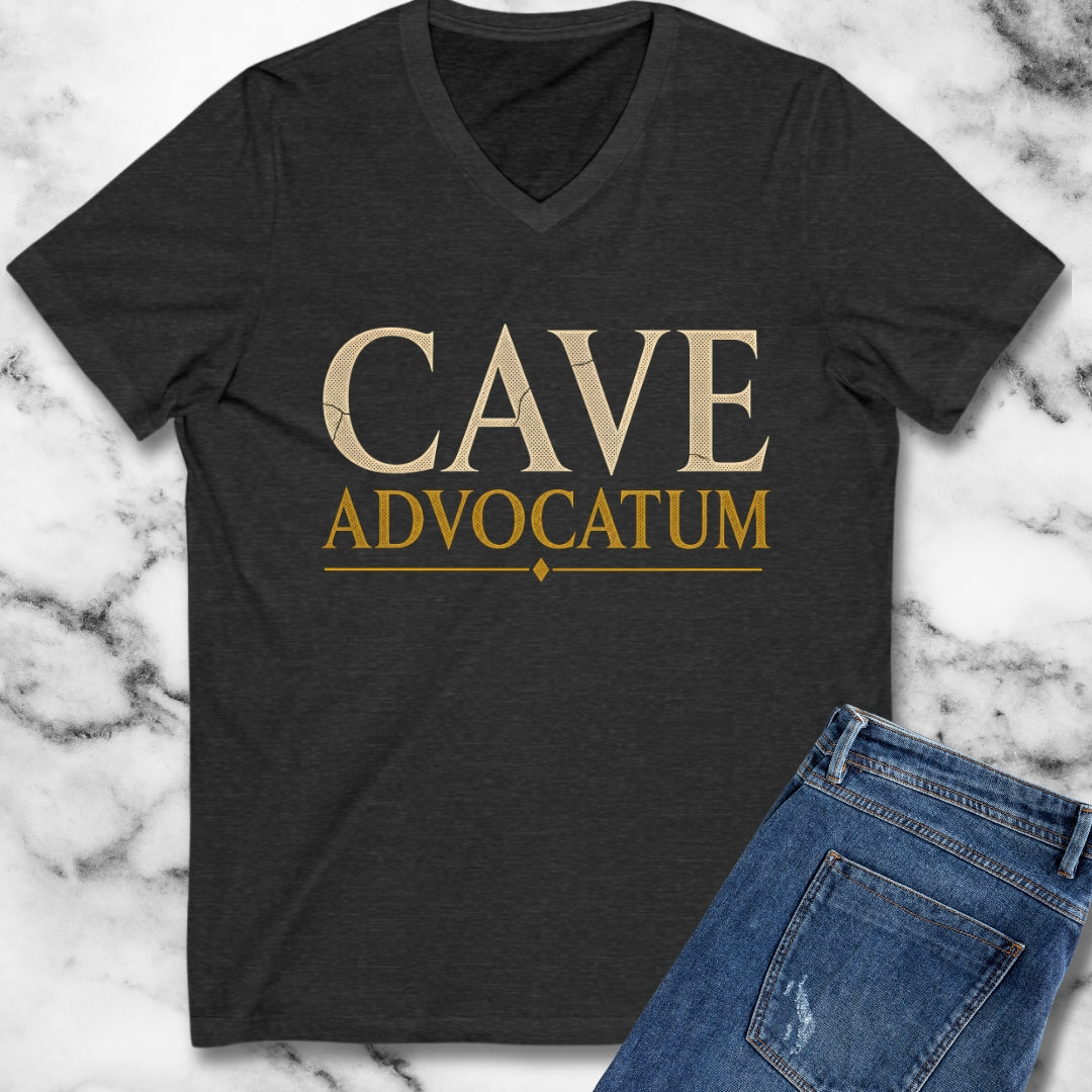 Carved Style Cave Advocatum Beware the Lawyer V-Neck