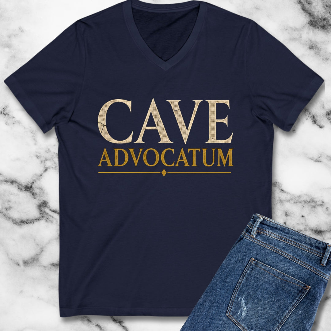 Carved Style Cave Advocatum Beware the Lawyer V-Neck