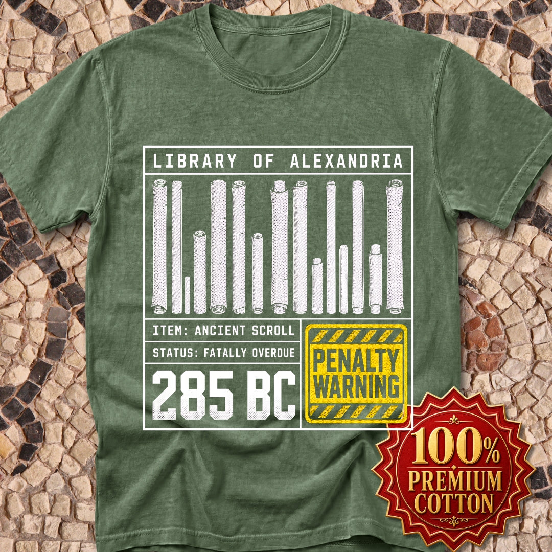 Library of Alexandria Fatally Overdue Scroll Premium Tee