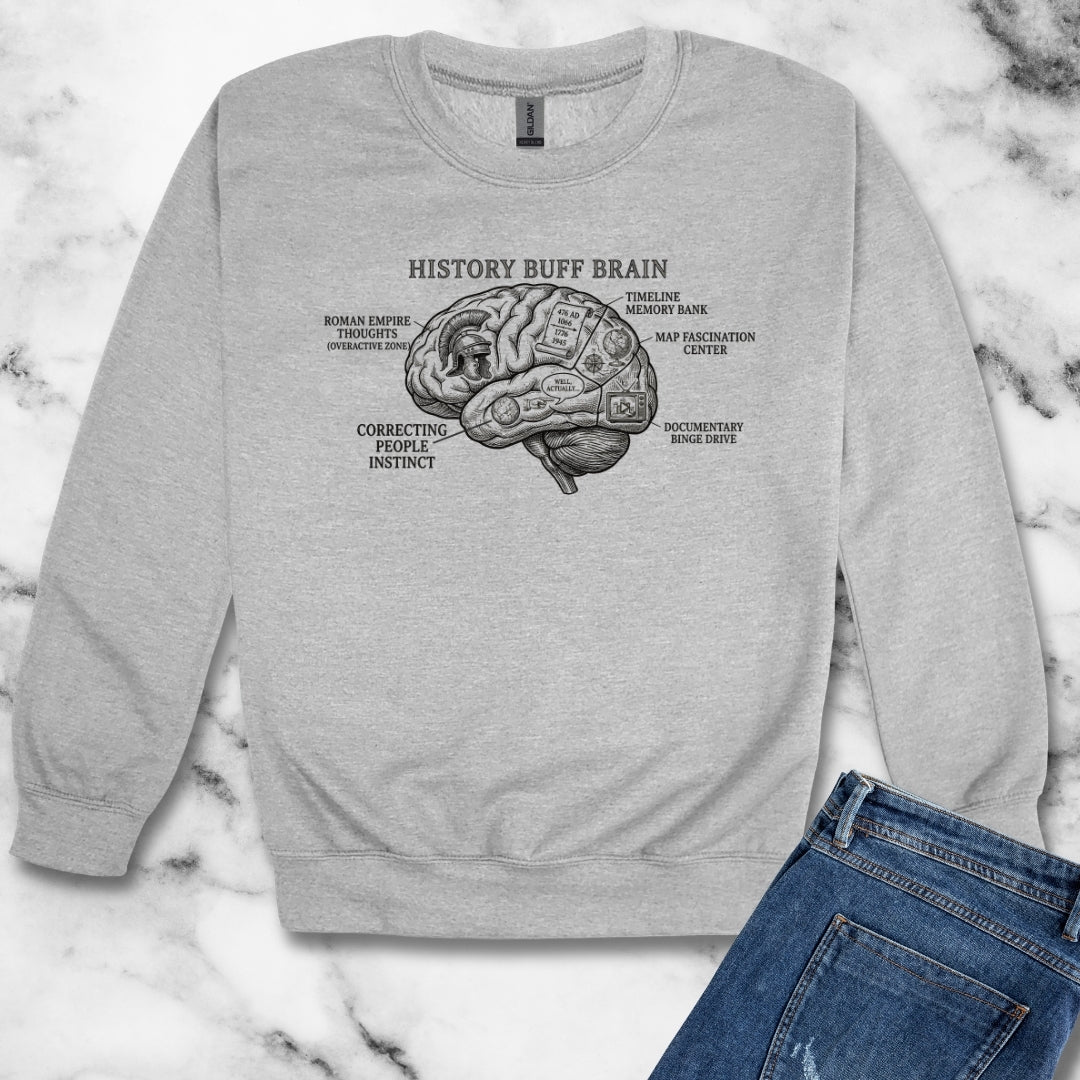 History Buff Brain Unisex Heavy Crewneck Sweatshirt