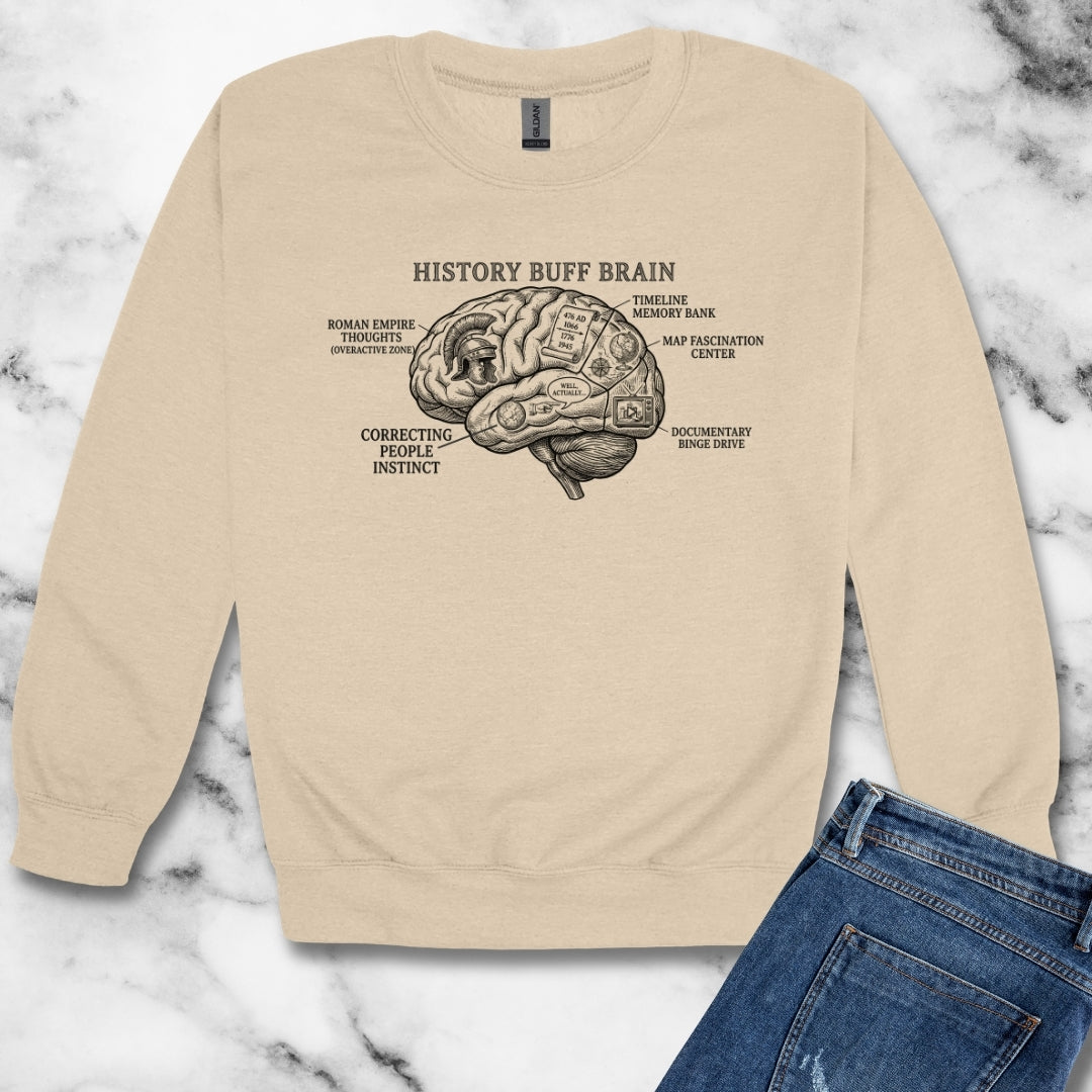 History Buff Brain Unisex Heavy Crewneck Sweatshirt