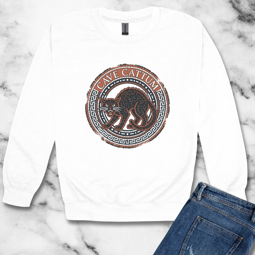 Cave Cattum Beware of Cat Latin Unisex Heavy Crewneck Sweatshirt