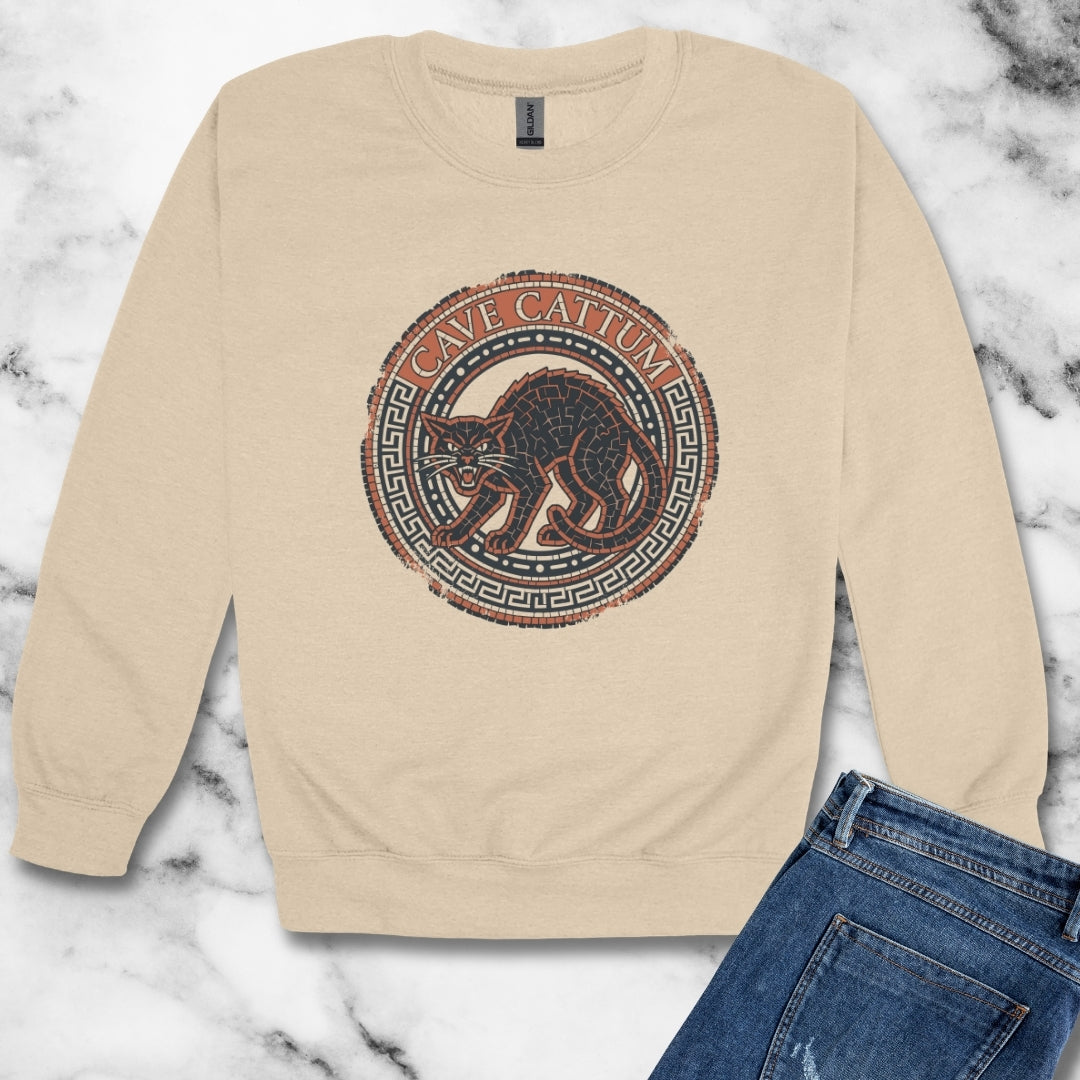 Cave Cattum Beware of Cat Latin Unisex Heavy Crewneck Sweatshirt