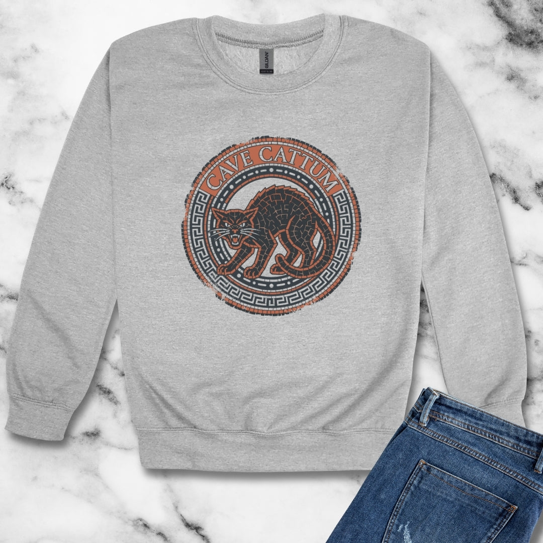 Cave Cattum Beware of Cat Latin Unisex Heavy Crewneck Sweatshirt