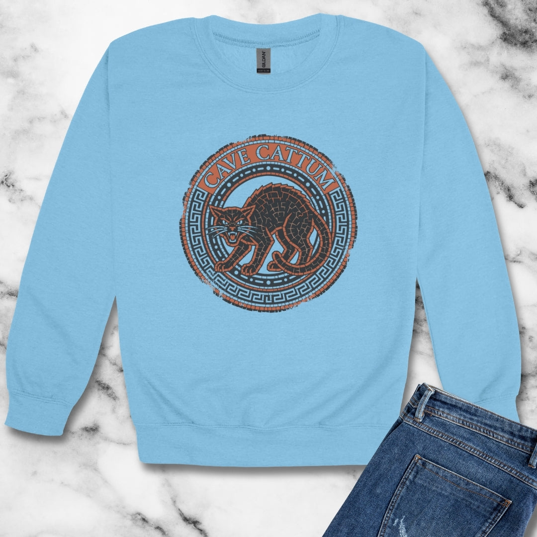 Cave Cattum Beware of Cat Latin Unisex Heavy Crewneck Sweatshirt