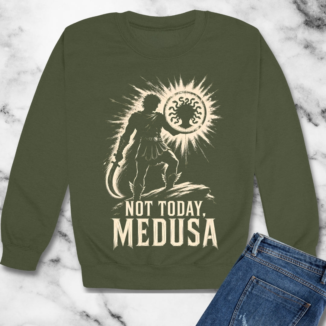 Not Today Medusa Perseus Shield Unisex Heavy Crewneck Sweatshirt
