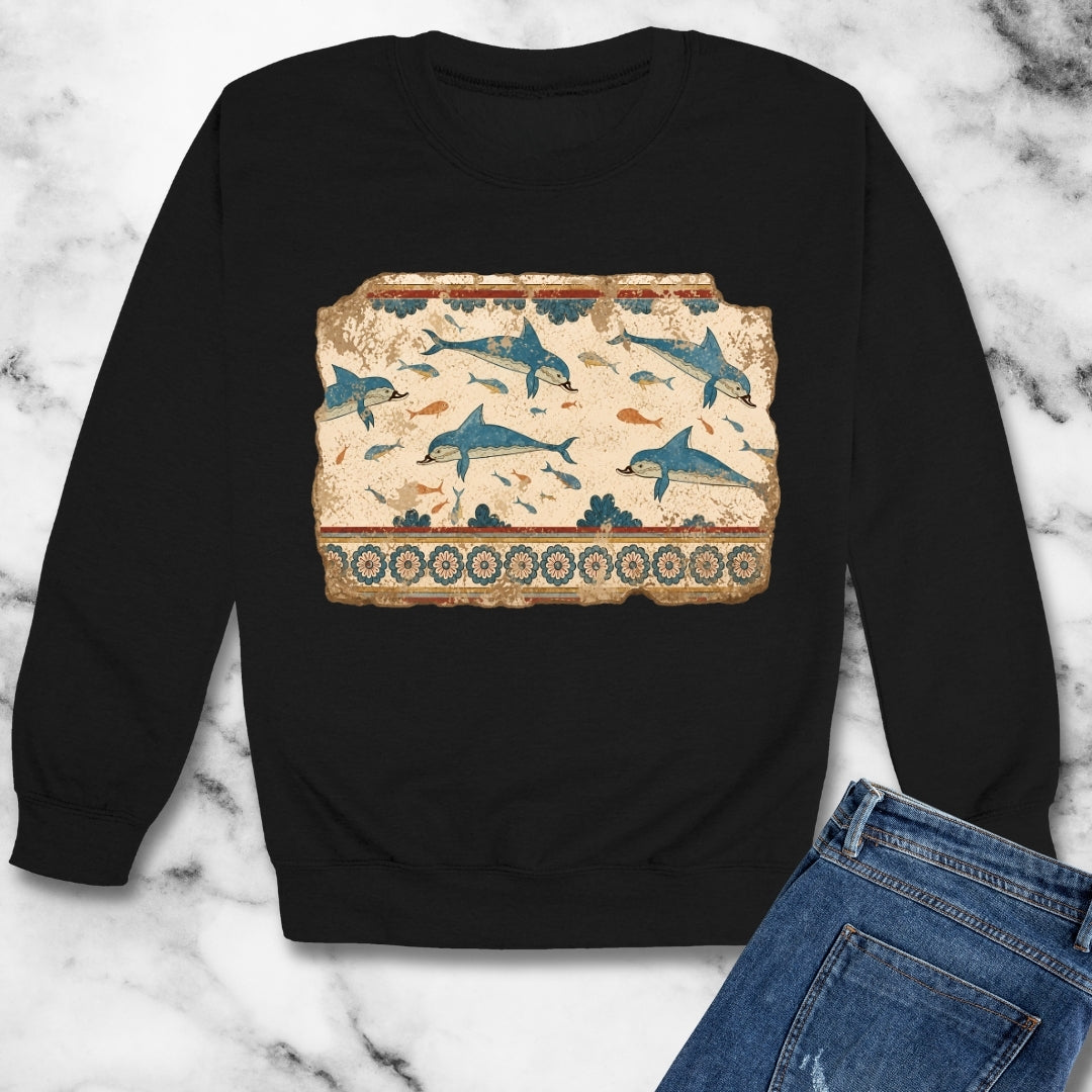 Minoan Dolphin Fresco Fragment Unisex Heavy Crewneck Sweatshirt