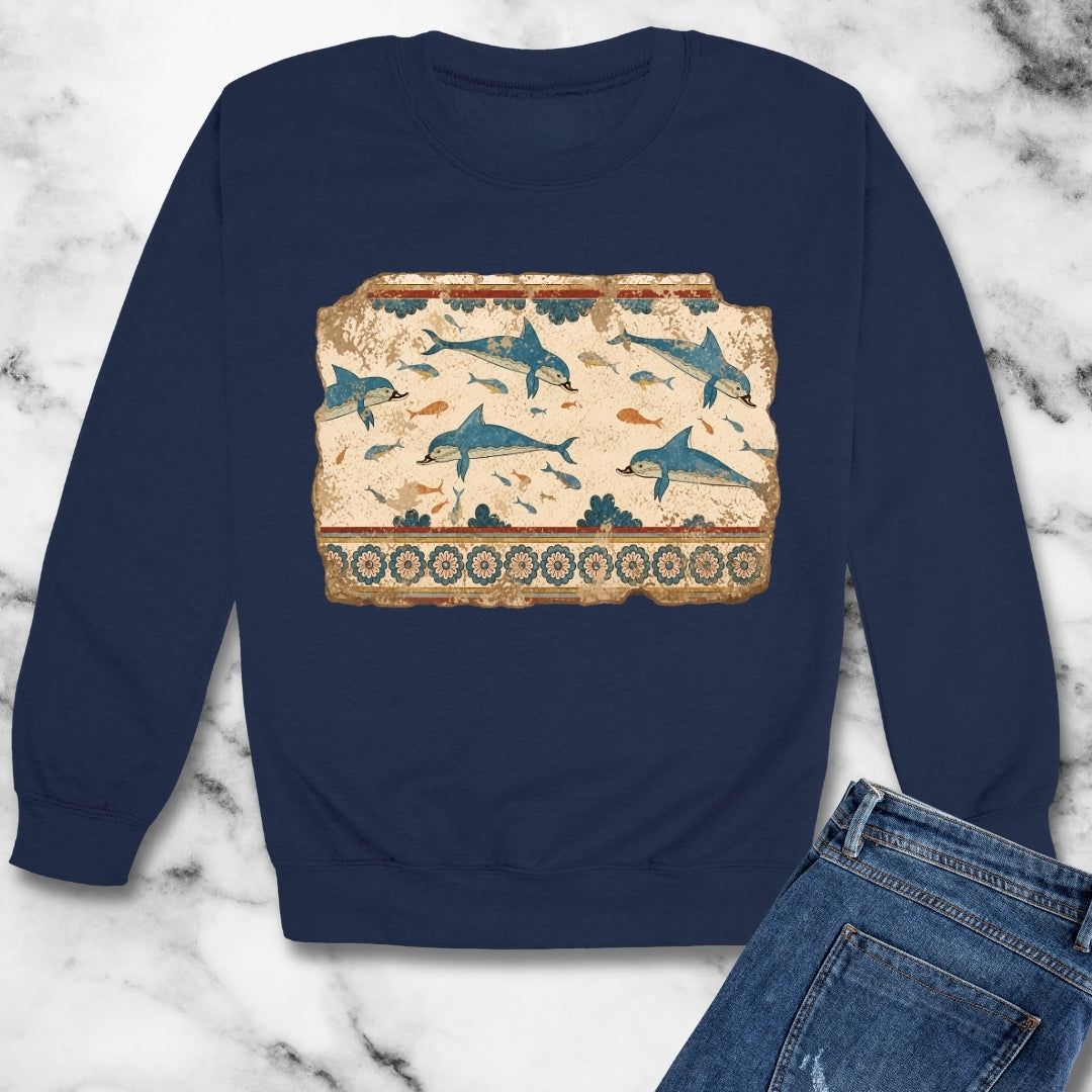 Minoan Dolphin Fresco Fragment Unisex Heavy Crewneck Sweatshirt