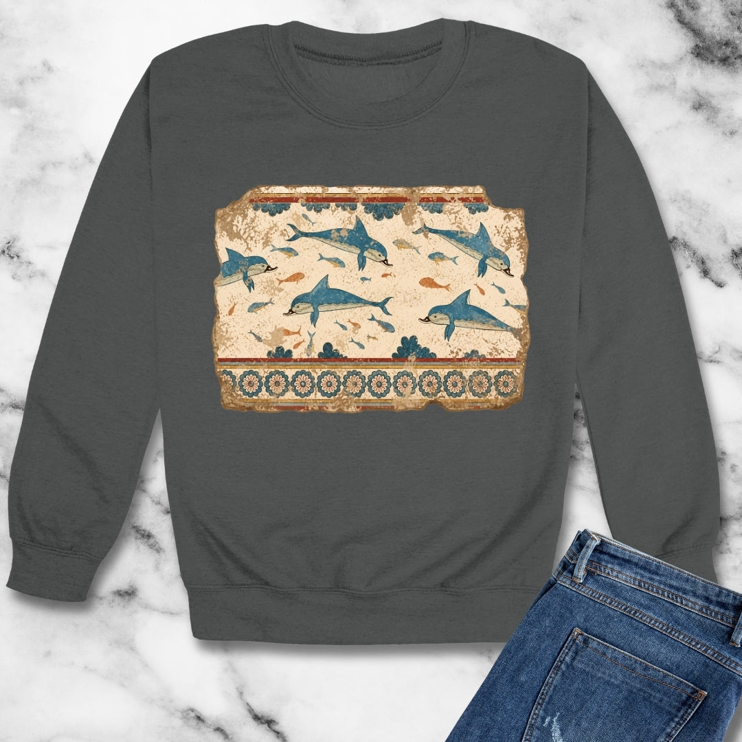 Minoan Dolphin Fresco Fragment Unisex Heavy Crewneck Sweatshirt