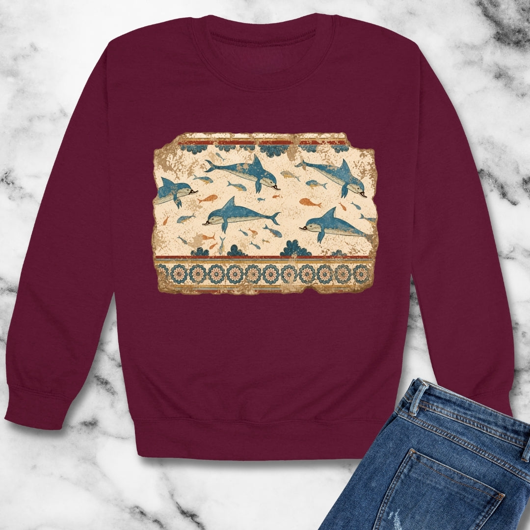 Minoan Dolphin Fresco Fragment Unisex Heavy Crewneck Sweatshirt