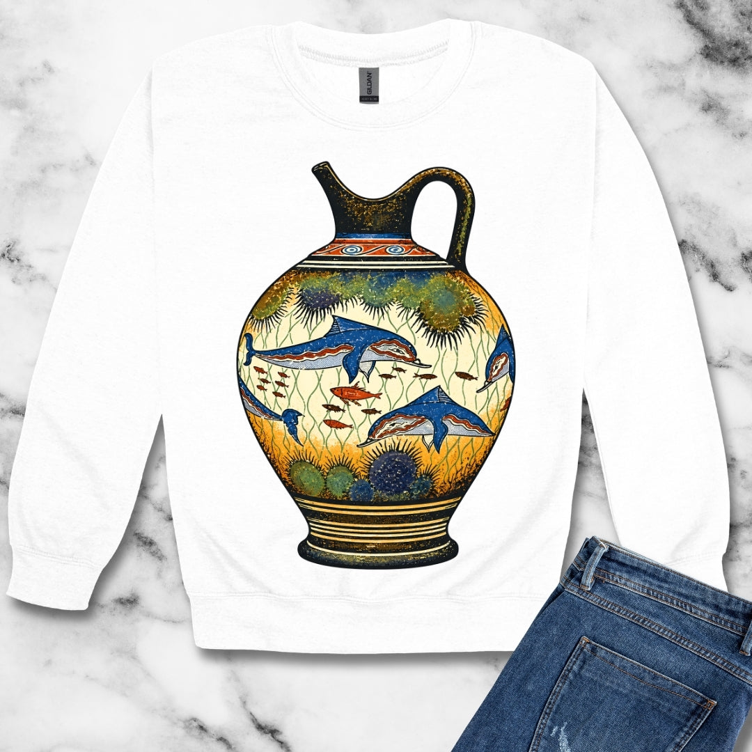 Minoan Dolphin Vase Unisex Heavy Crewneck Sweatshirt