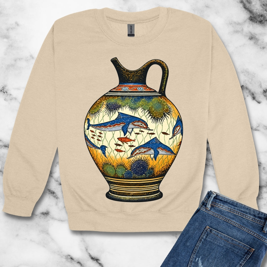 Minoan Dolphin Vase Unisex Heavy Crewneck Sweatshirt