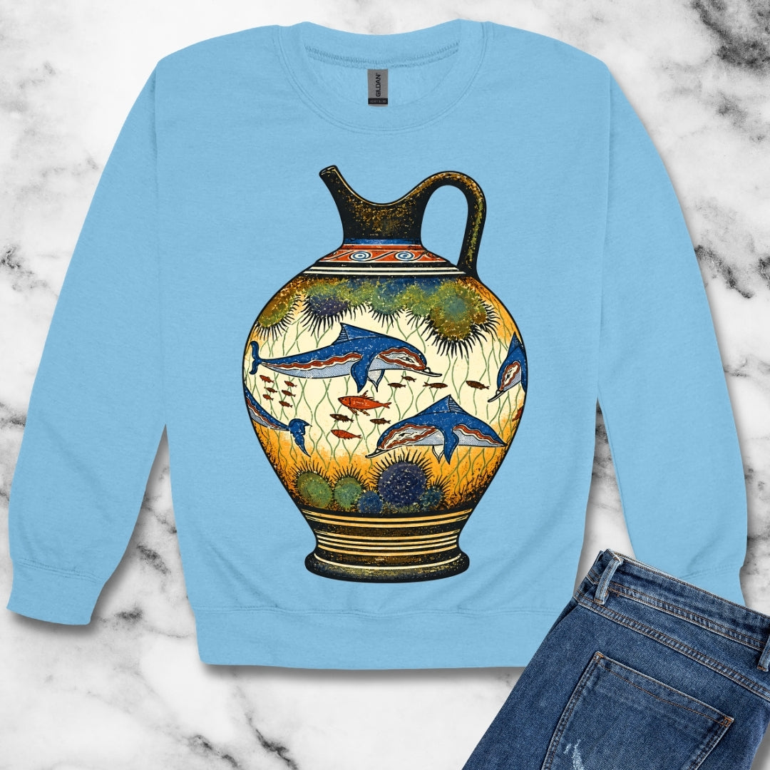 Minoan Dolphin Vase Unisex Heavy Crewneck Sweatshirt