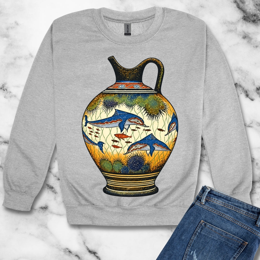 Minoan Dolphin Vase Unisex Heavy Crewneck Sweatshirt