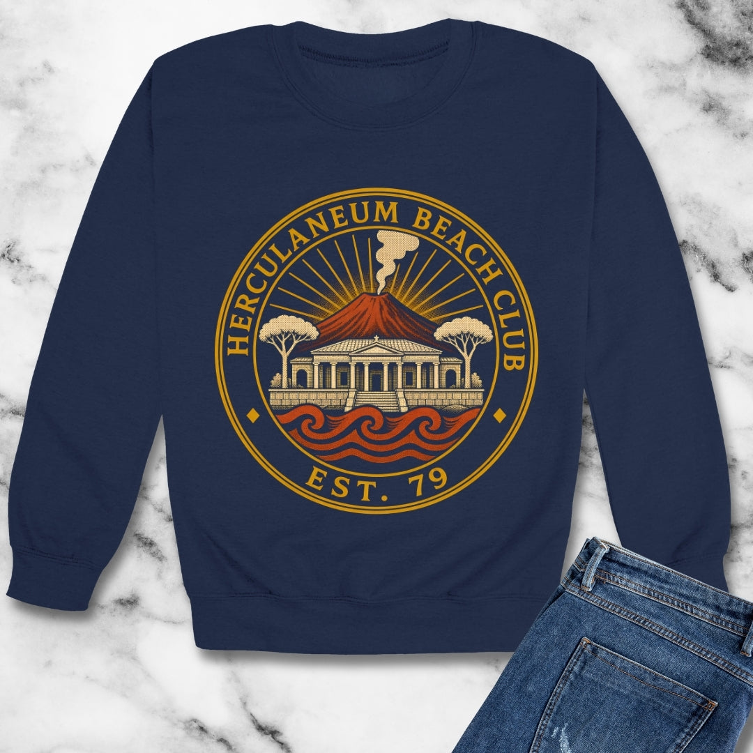 Herculaneum Beach Club Est 79 Unisex Heavy Crewneck Sweatshirt