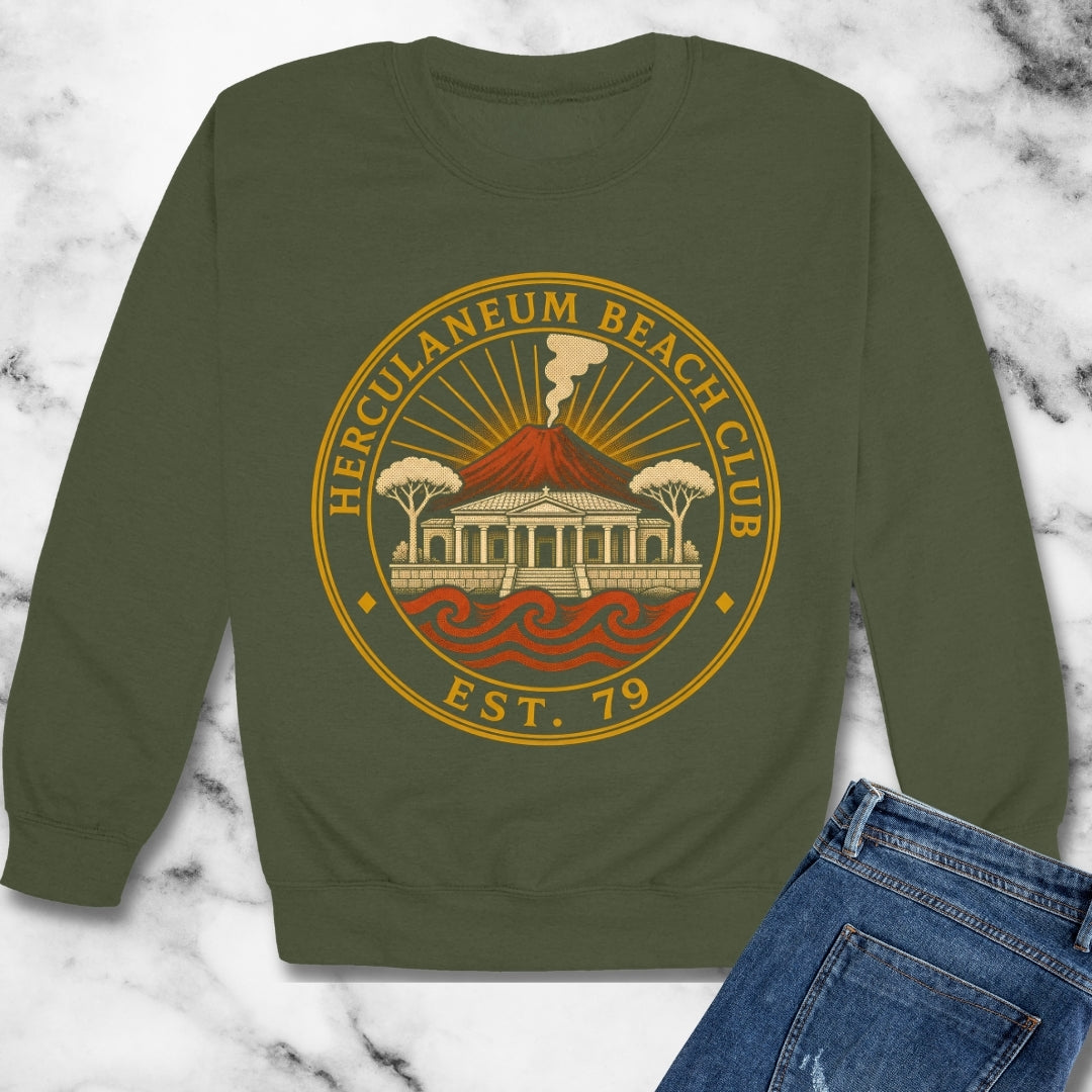 Herculaneum Beach Club Est 79 Unisex Heavy Crewneck Sweatshirt