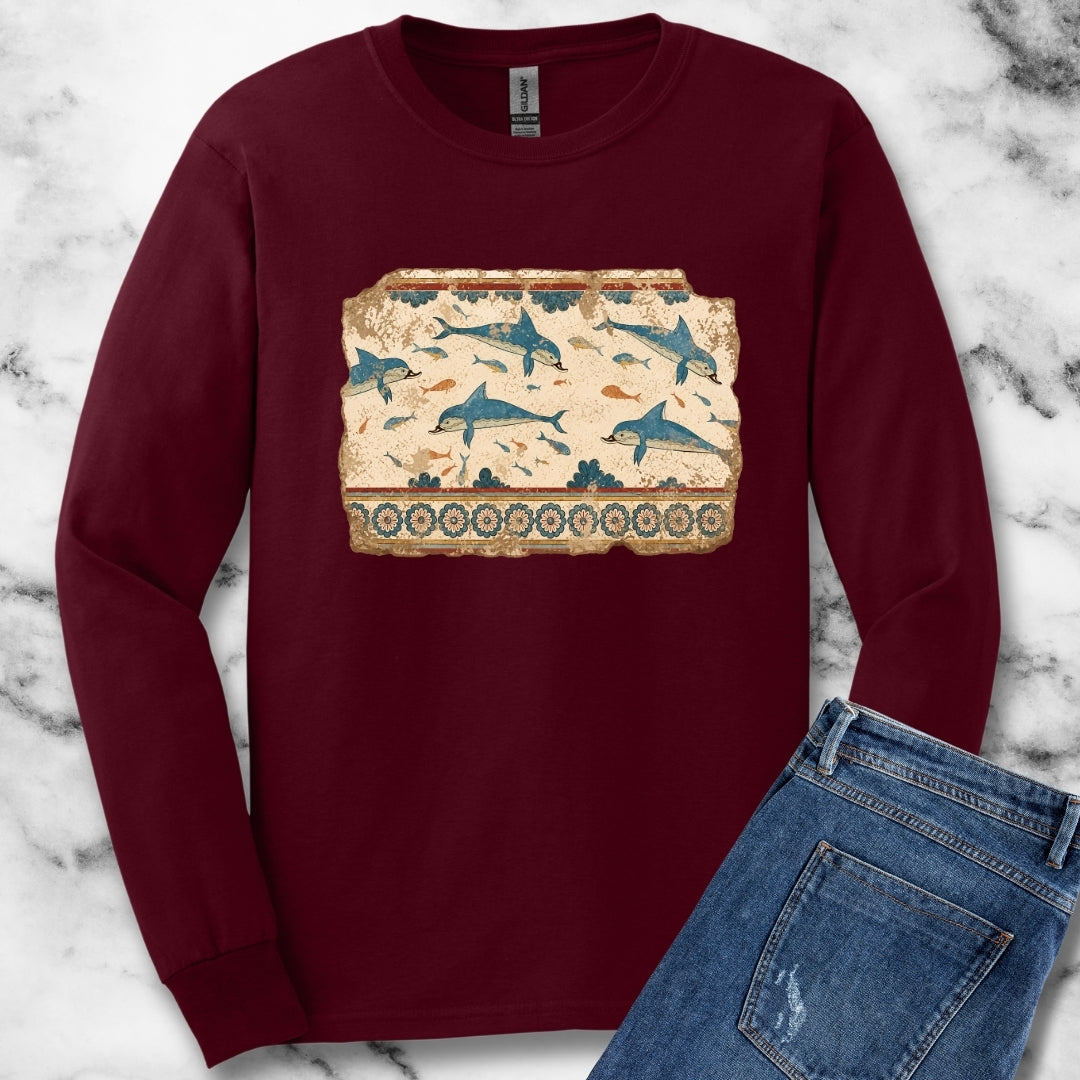 Minoan Dolphin Fresco Fragment Unisex Long Sleeve Tee