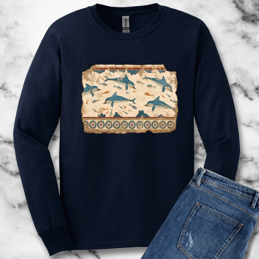 Minoan Dolphin Fresco Fragment Unisex Long Sleeve Tee