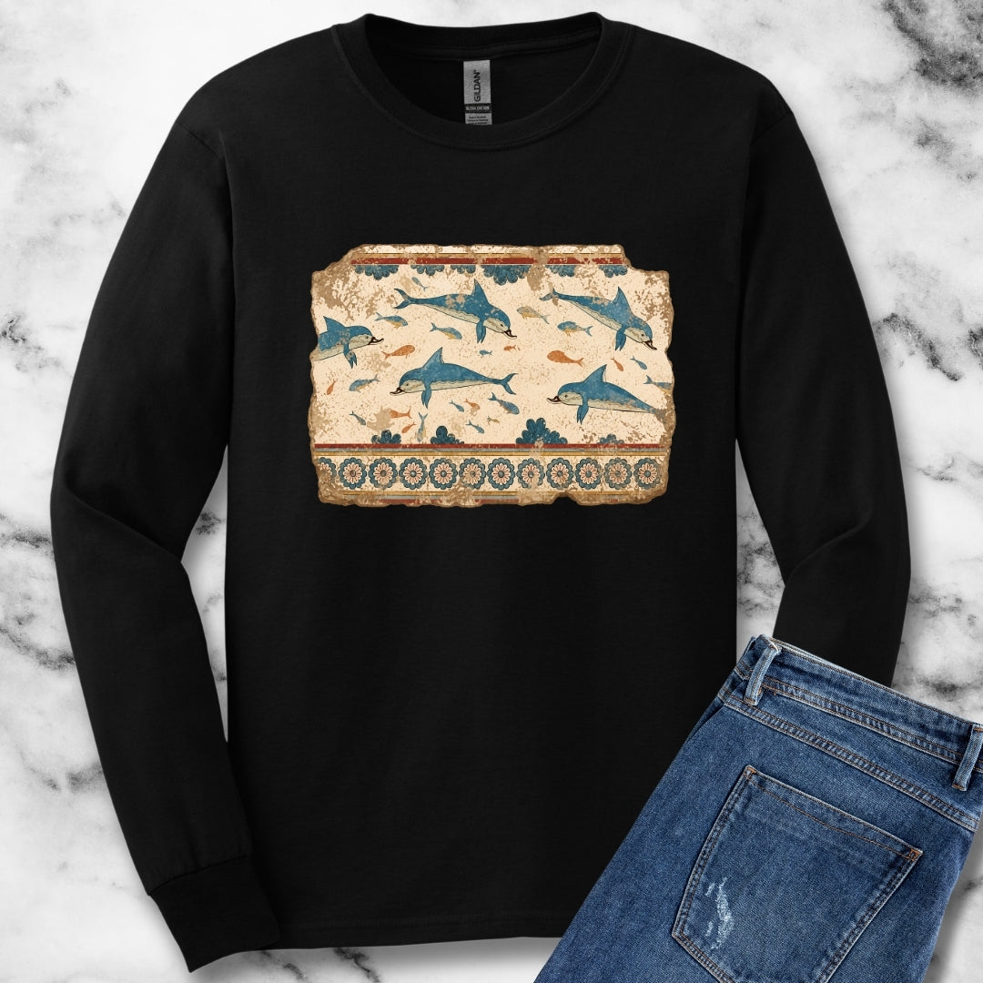 Minoan Dolphin Fresco Fragment Unisex Long Sleeve Tee