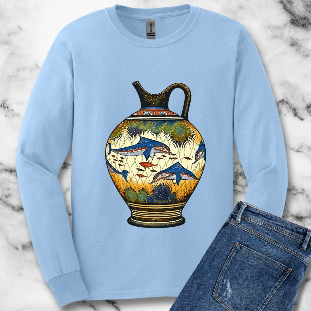 Minoan Dolphin Vase Unisex Long Sleeve Tee