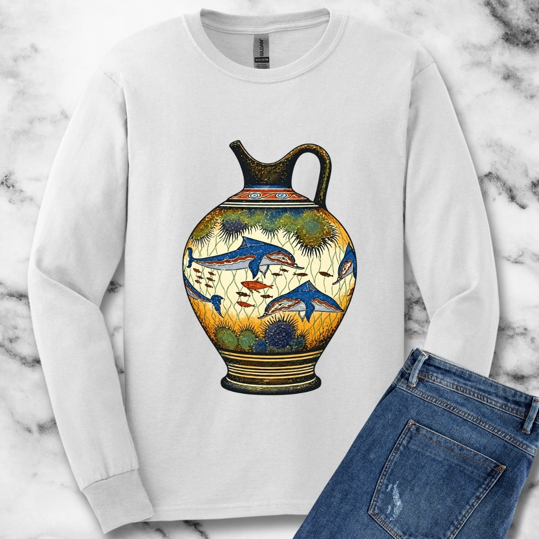 Minoan Dolphin Vase Unisex Long Sleeve Tee