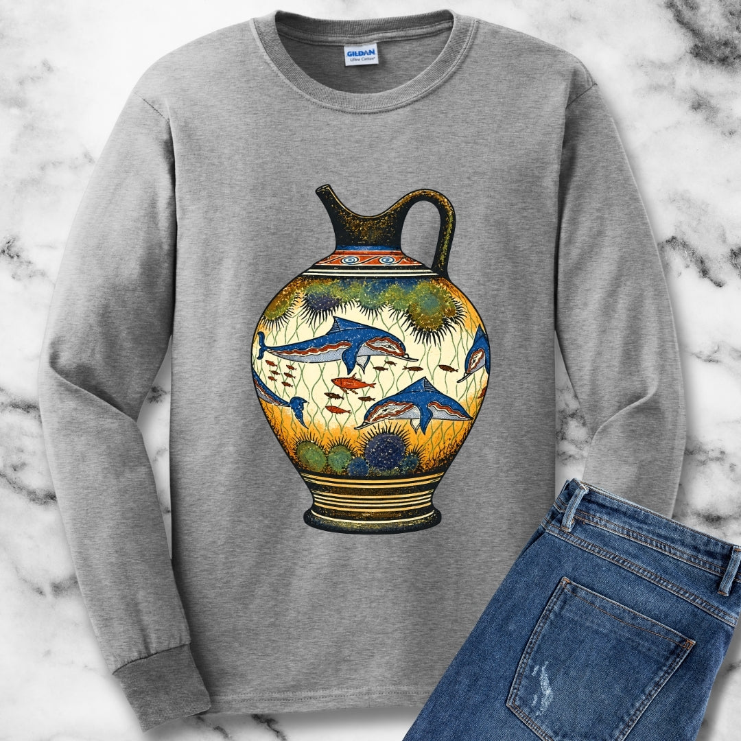 Minoan Dolphin Vase Unisex Long Sleeve Tee