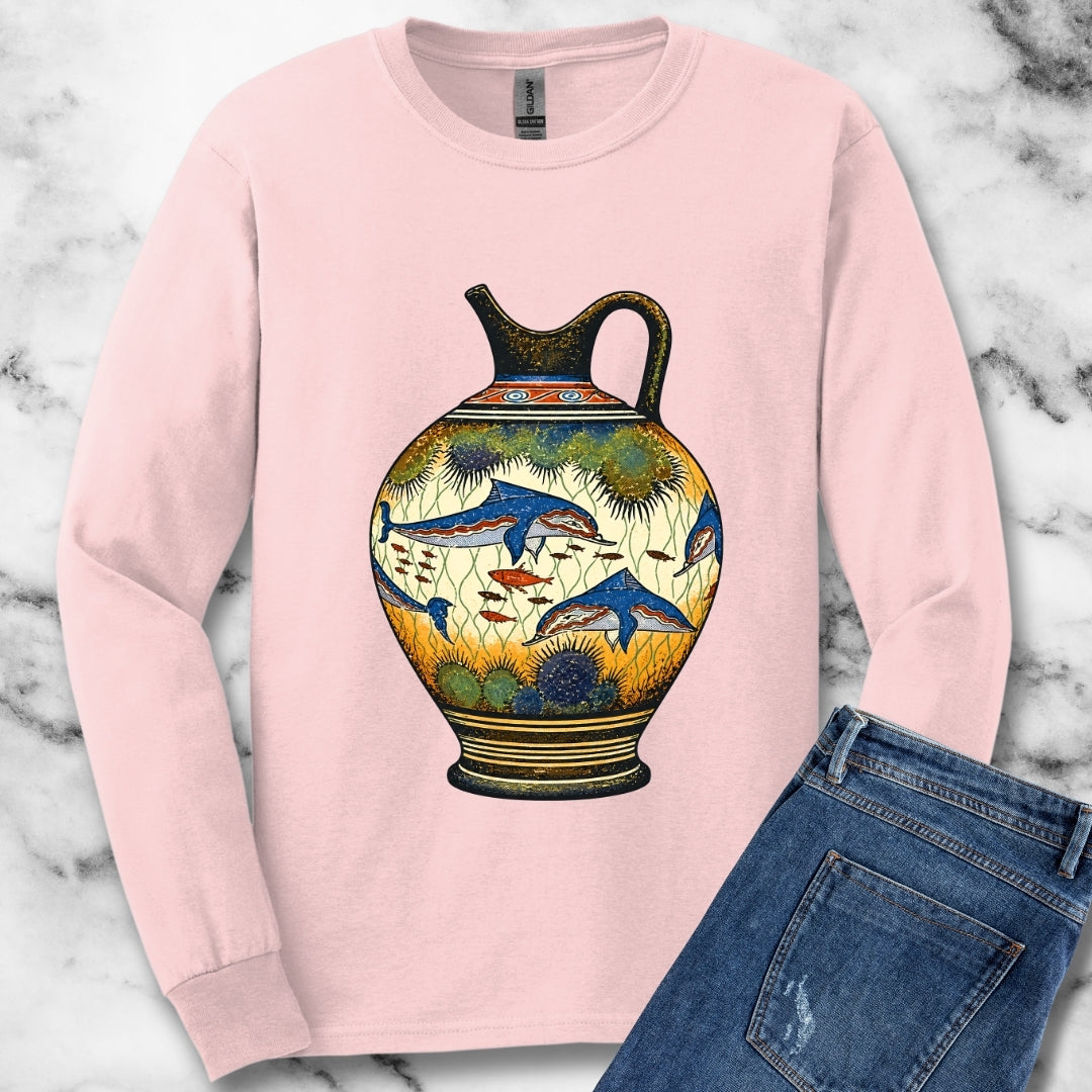 Minoan Dolphin Vase Unisex Long Sleeve Tee