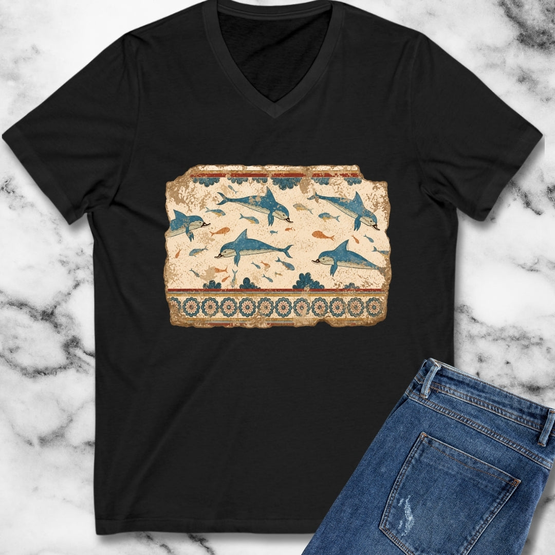 Minoan Dolphin Fresco Fragment V-Neck