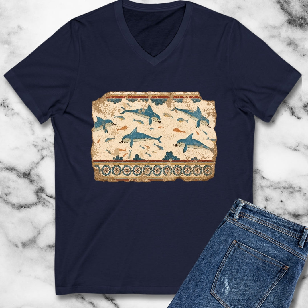 Minoan Dolphin Fresco Fragment V-Neck
