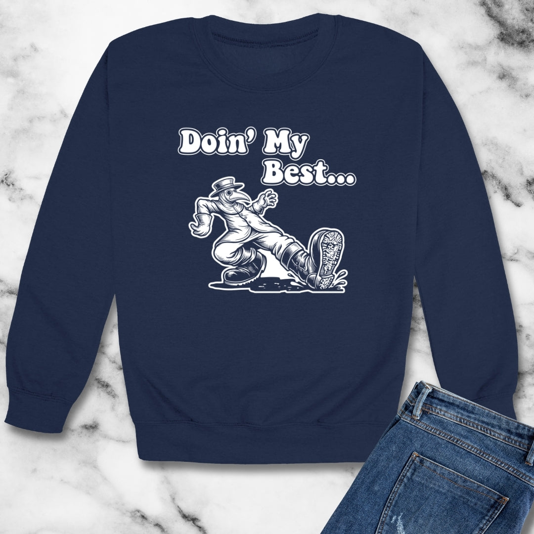 70s Style Black Plague Doctor Unisex Heavy Crewneck Sweatshirt