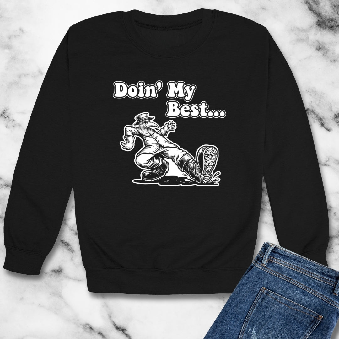 70s Style Black Plague Doctor Unisex Heavy Crewneck Sweatshirt