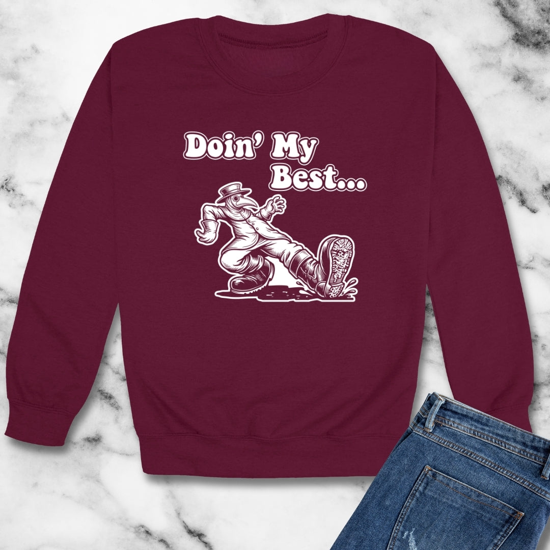 70s Style Black Plague Doctor Unisex Heavy Crewneck Sweatshirt