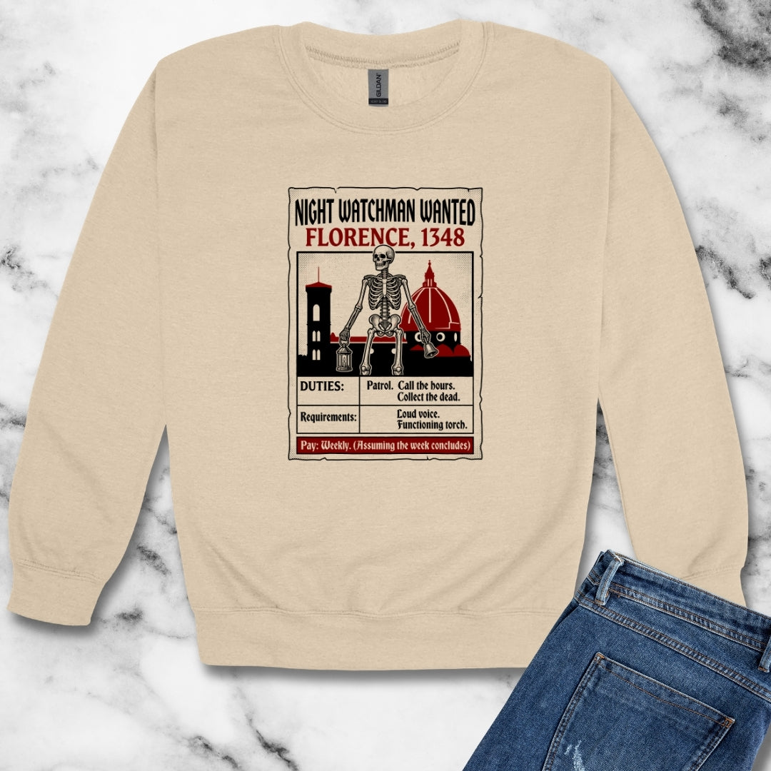 Night Watchman Wanted Unisex Heavy Crewneck Sweatshirt