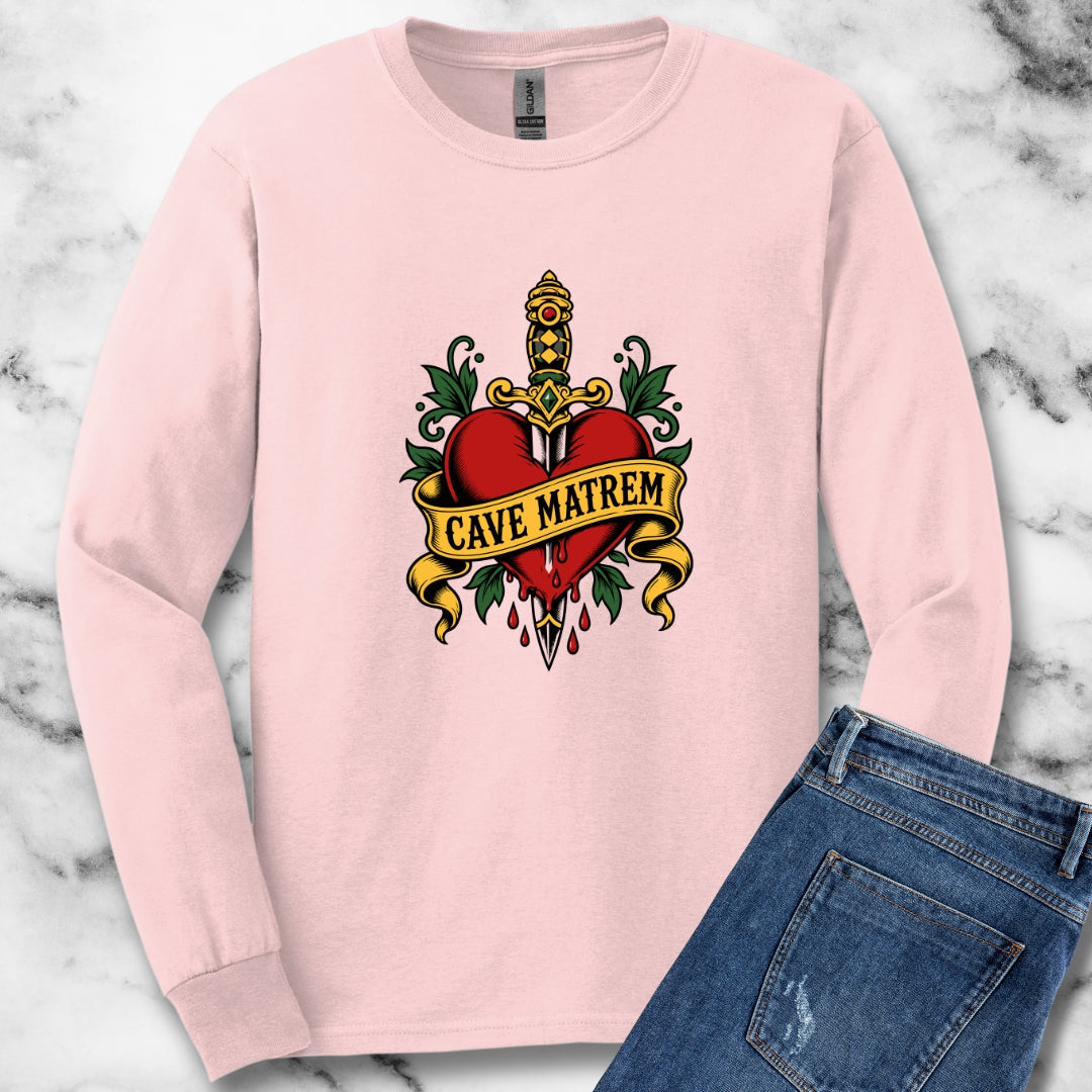 Cave Matrem Beware Mother Tattoo Style Unisex Long Sleeve Tee