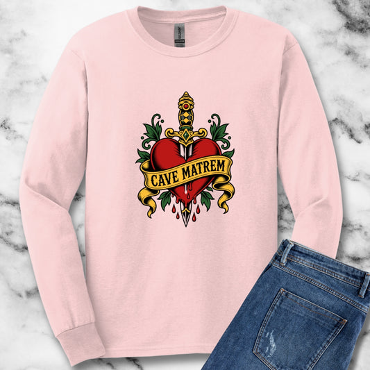 Cave Matrem Beware Mother Tattoo Style Unisex Long Sleeve Tee