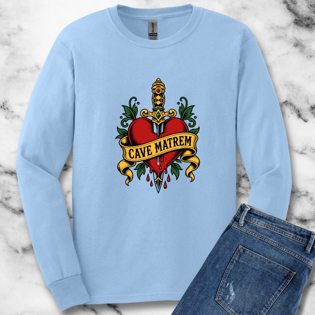Cave Matrem Beware Mother Tattoo Style Unisex Long Sleeve Tee