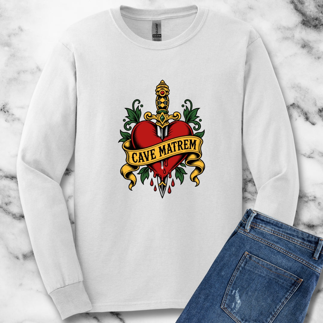 Cave Matrem Beware Mother Tattoo Style Unisex Long Sleeve Tee