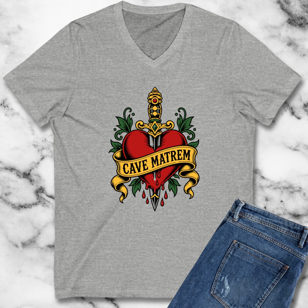 Cave Matrem Beware Mother Tattoo Style V-neck