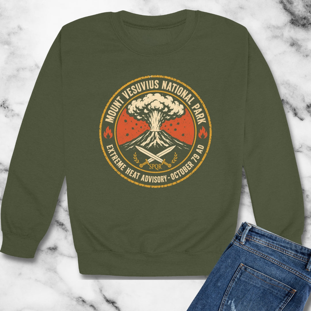 Mt Vesuvius Pompeii Heat Advisory Unisex Heavy Crewneck Sweatshirt