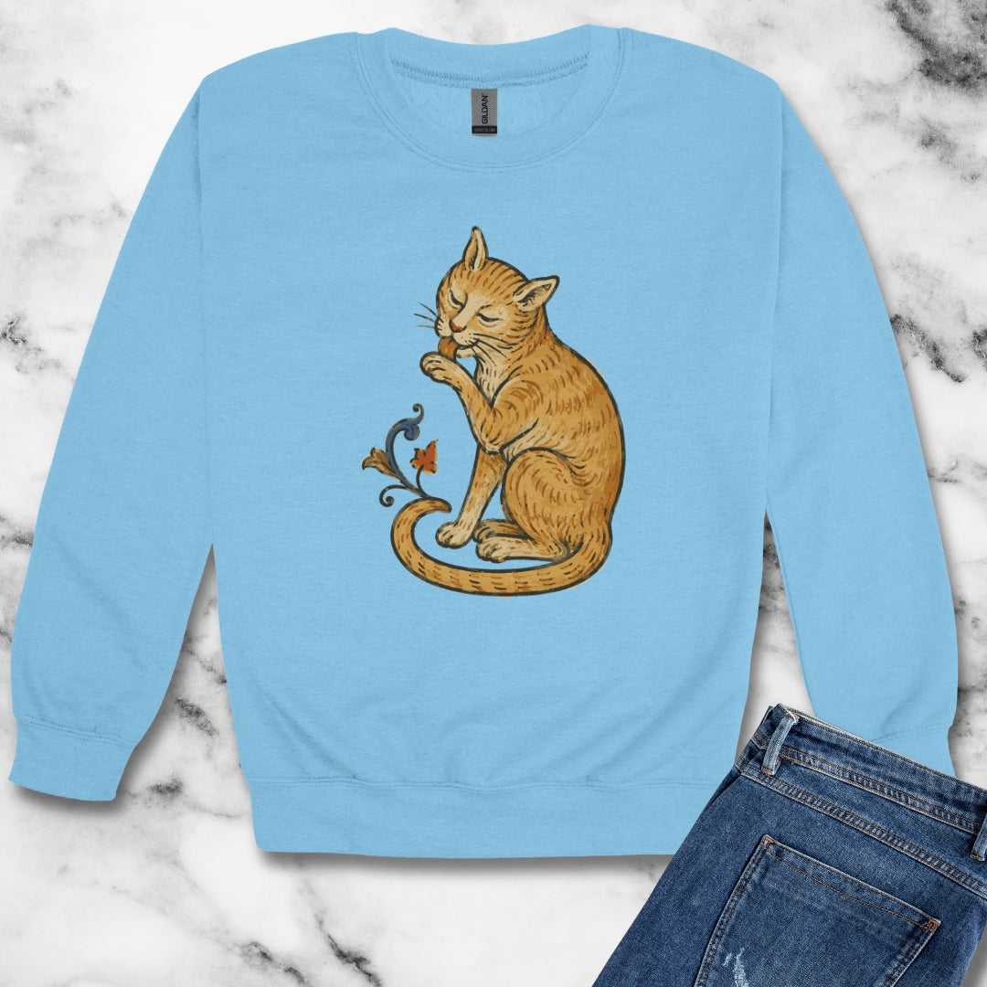 Medieval Marginalia Cat Licking Itself Unisex Heavy Crewneck Sweatshirt