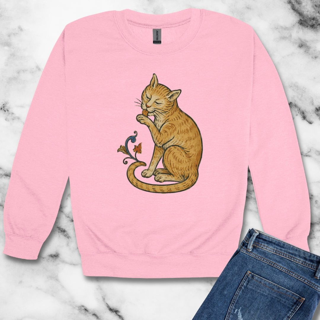 Medieval Marginalia Cat Licking Itself Unisex Heavy Crewneck Sweatshirt