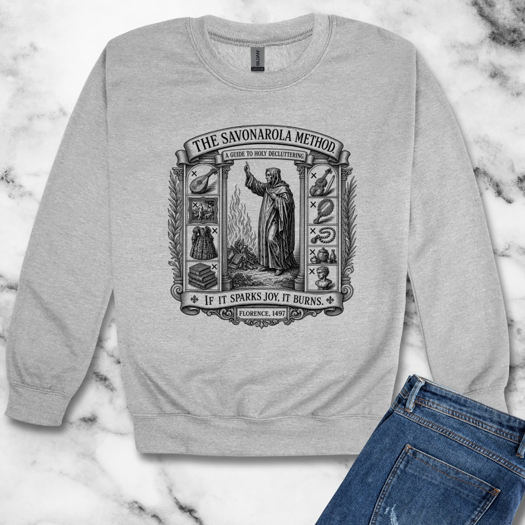 Savonarola Method to Holy Decluttering Unisex Heavy Crewneck Sweatshirt