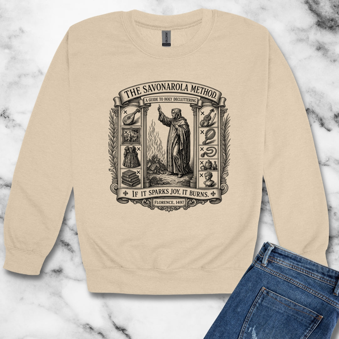 Savonarola Method to Holy Decluttering Unisex Heavy Crewneck Sweatshirt