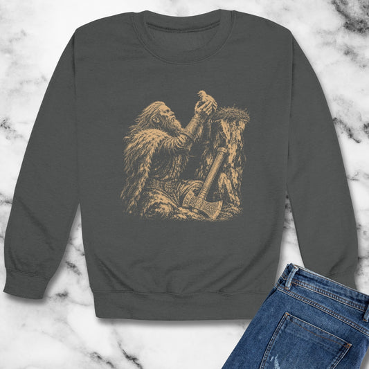 Viking Placing a Baby Bird in Nest Unisex Heavy Crewneck Sweatshirt