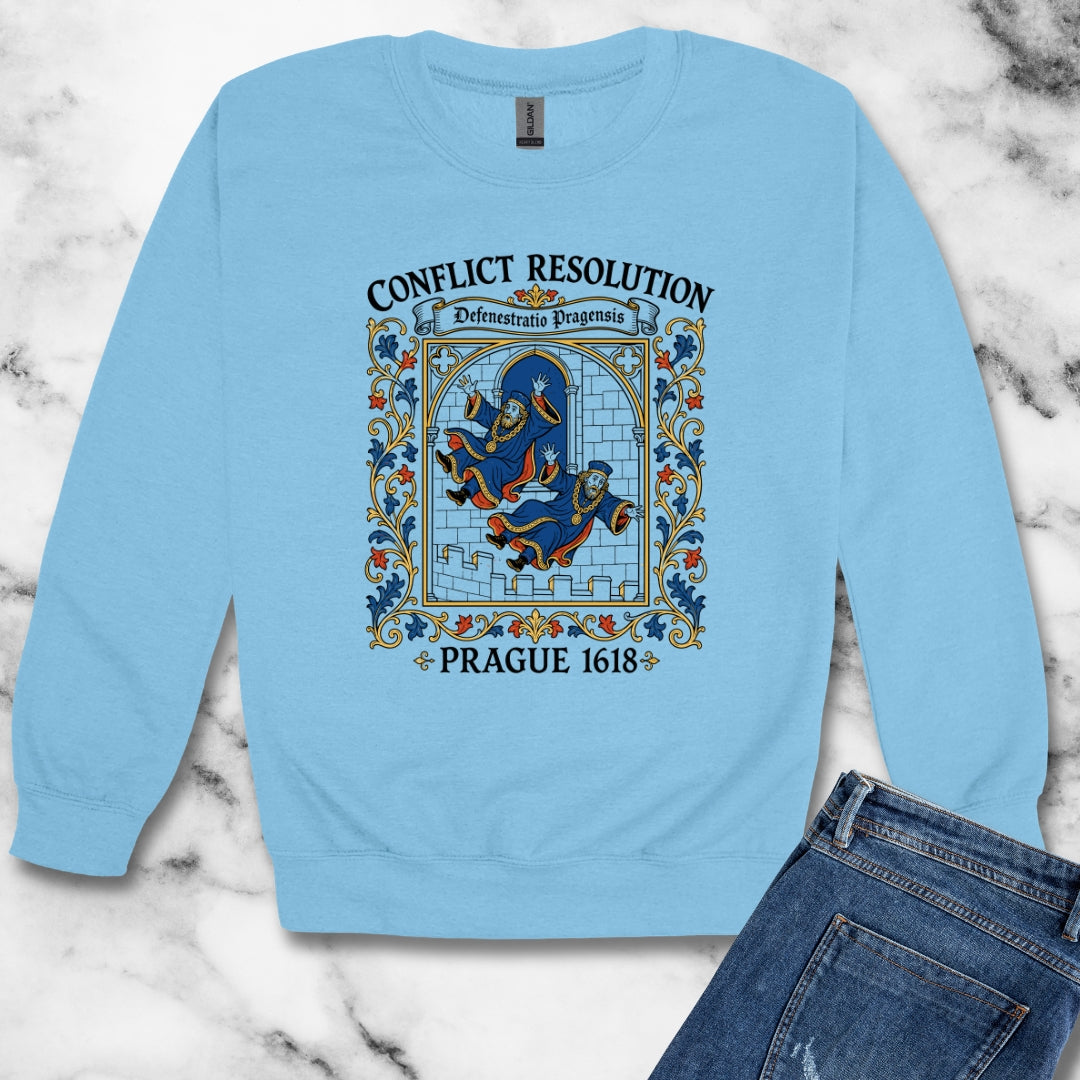 Prague Defenestration Manuscript Style Unisex Heavy Crewneck Sweatshirt
