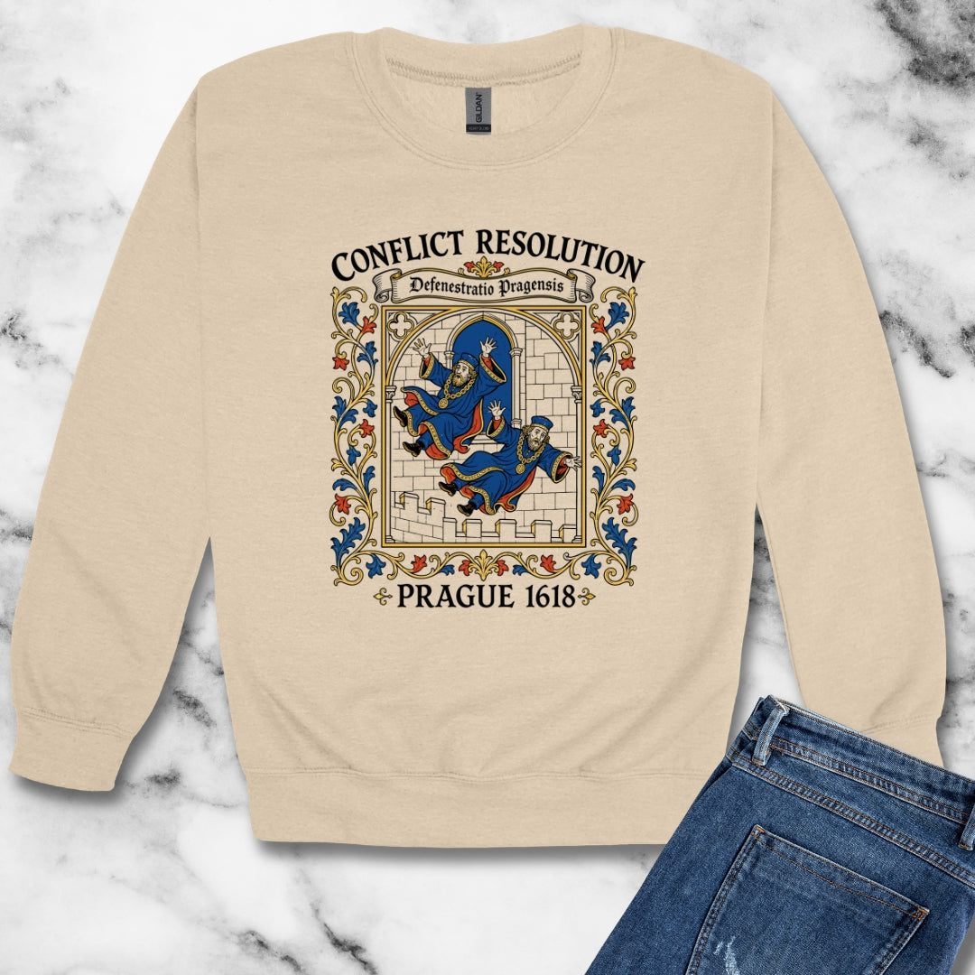 Prague Defenestration Manuscript Style Unisex Heavy Crewneck Sweatshirt