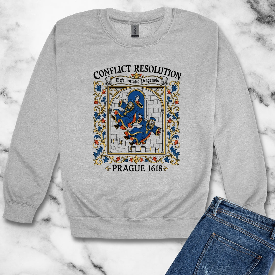 Prague Defenestration Manuscript Style Unisex Heavy Crewneck Sweatshirt