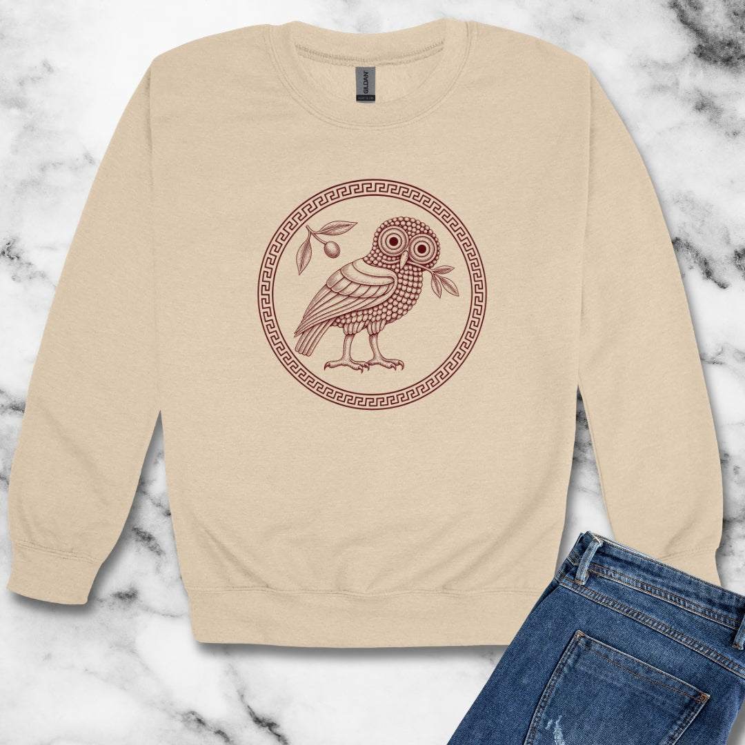 Ancient Athens Owl Wisdom Unisex Heavy Crewneck Sweatshirt