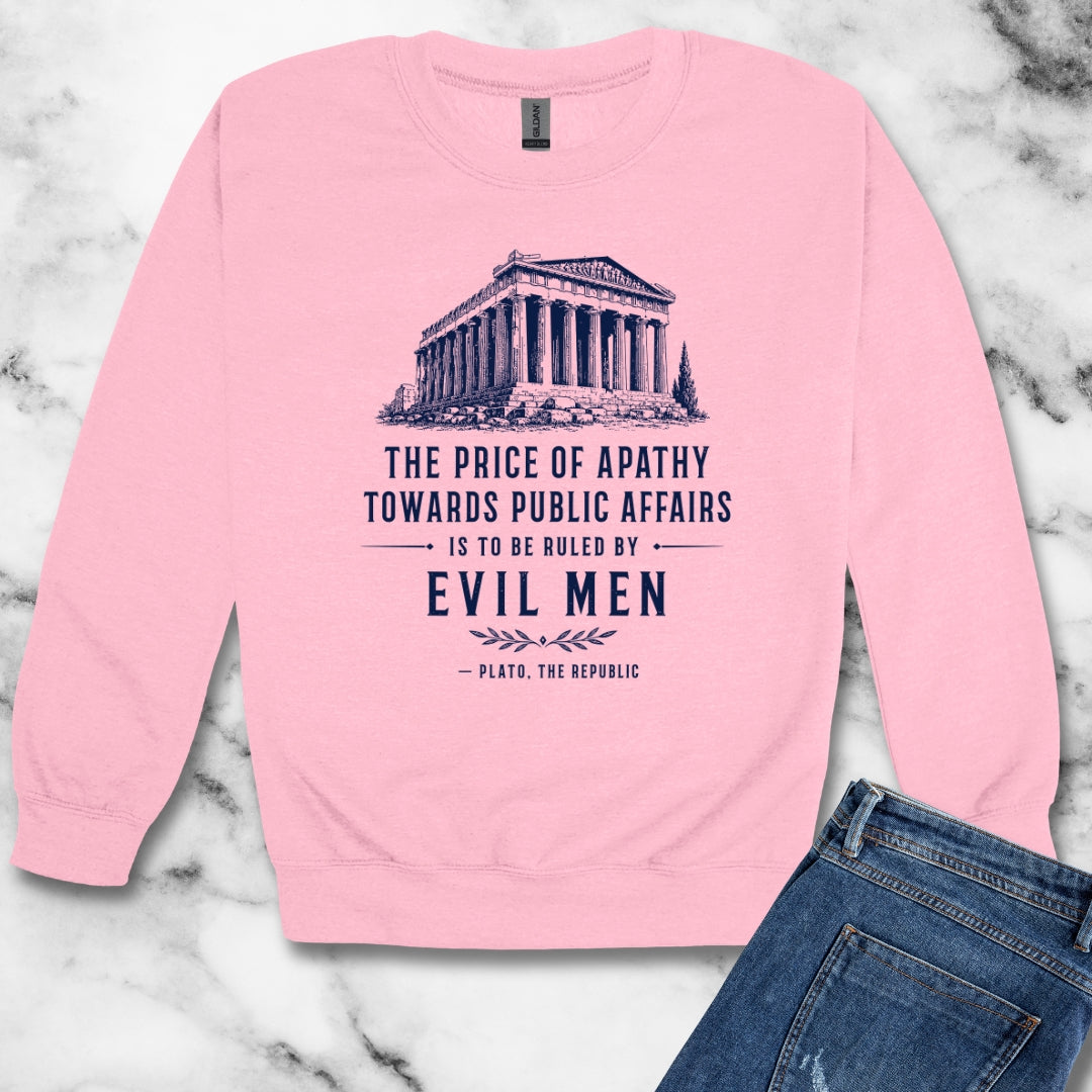 Plato Quote Price of Apathy Unisex Heavy Crewneck Sweatshirt